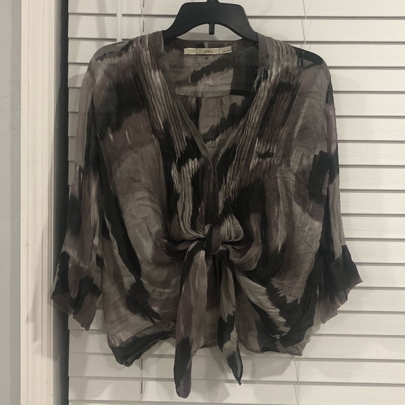 Gibson Tops - Gibson Blouse Gray And Black With Transparency